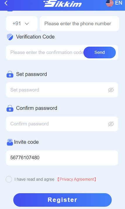 Sikkim Registration Screenshot